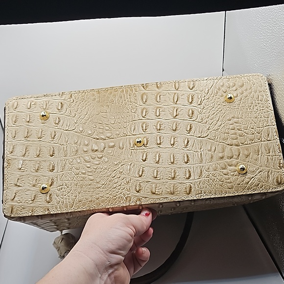 Croc Embossed Italian Leather Satchel in Taupe - Picture 8 of 10